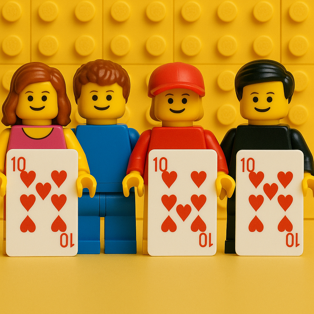 Lego minifigures showing Four of a Kind hand